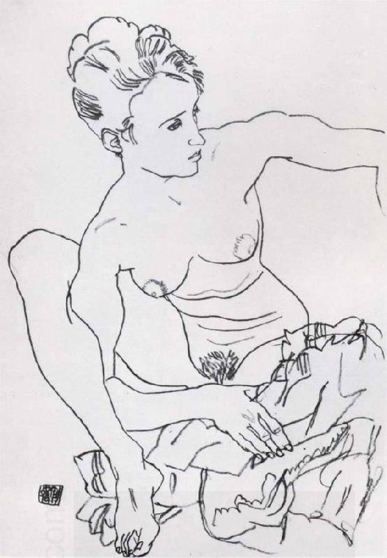Egon Schiele Seated Female nude with drapery